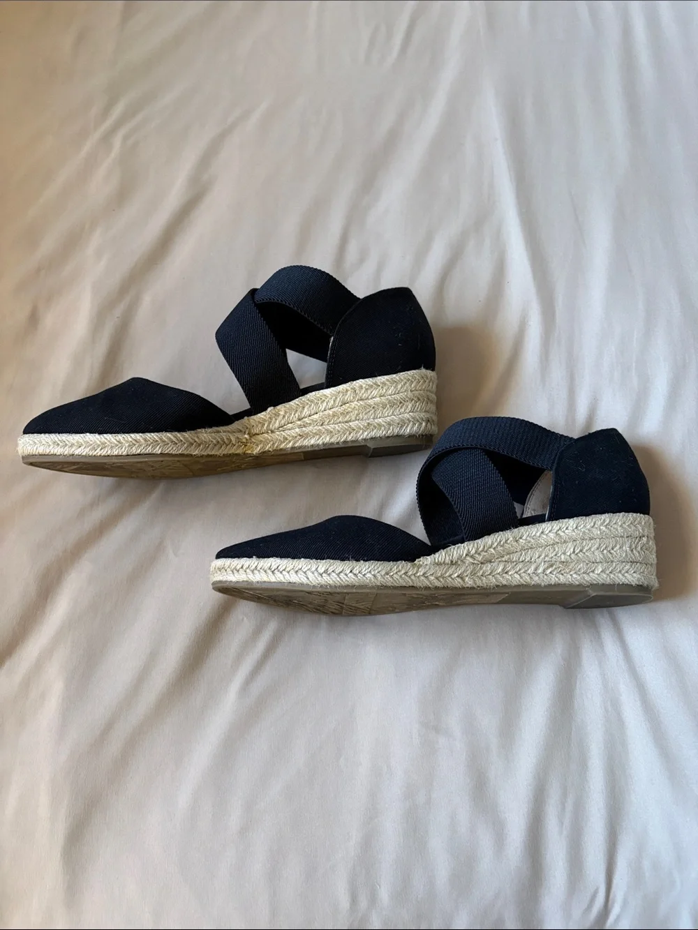Life Stride Black Espadrille Wedge Sandals with Crisscross Straps